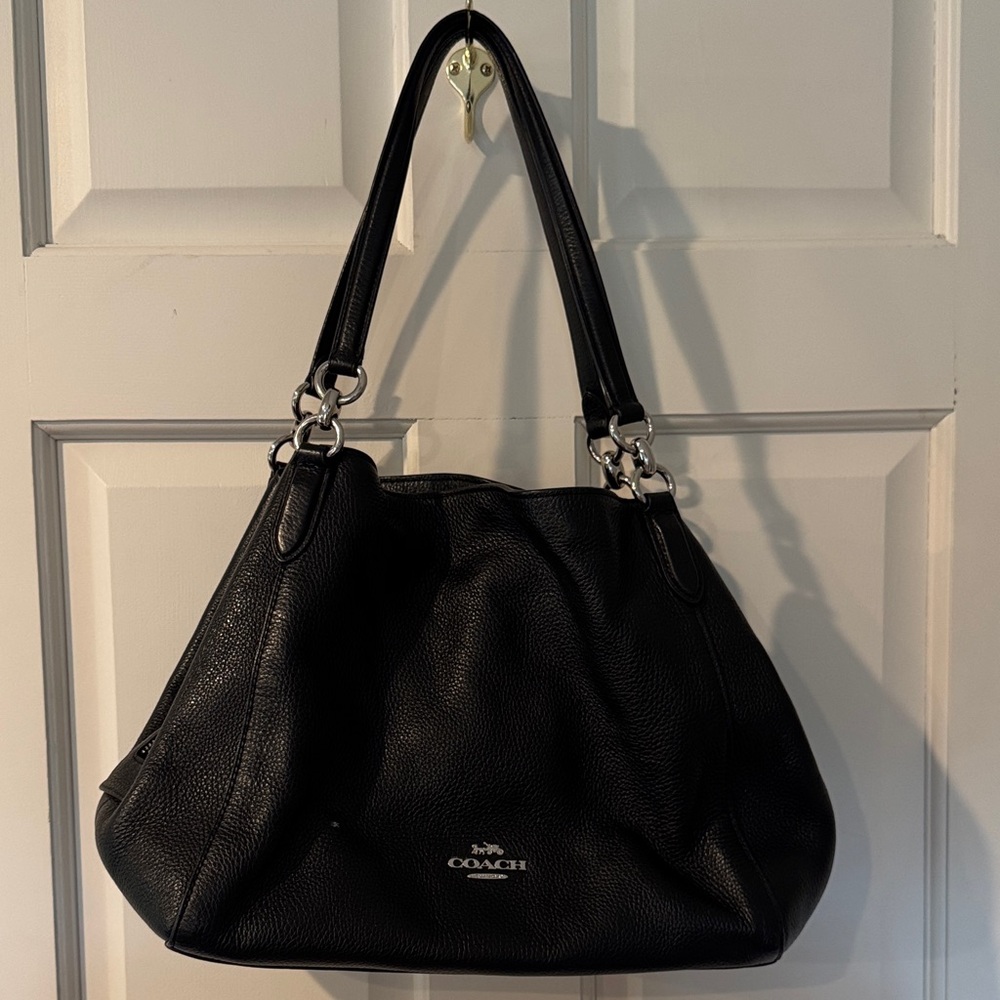 Coach Black Leather Shoulder Bag with Silver Accents